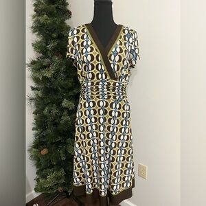 Studio I Brown and White Midi Dress with short Sleeves